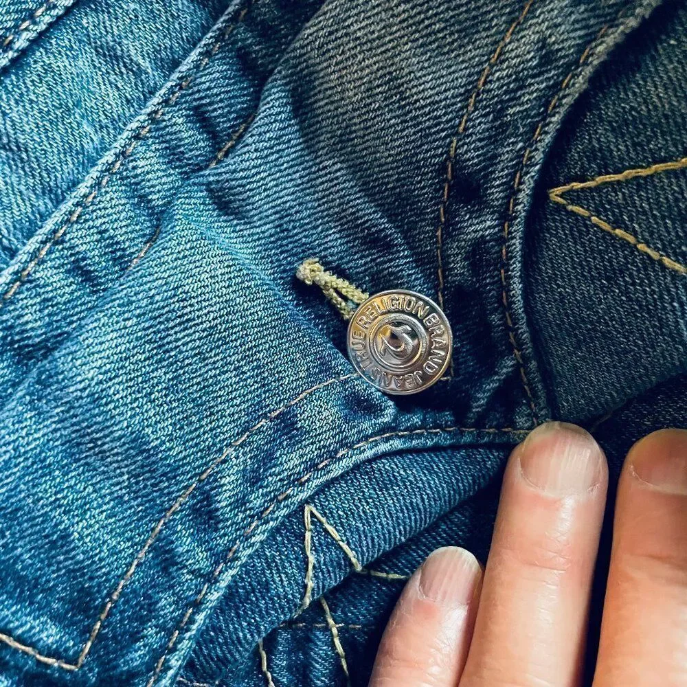 TRUE RELIGION STRAIGHT LEG MED WASH FLAP POCKET JEANS Sz 36